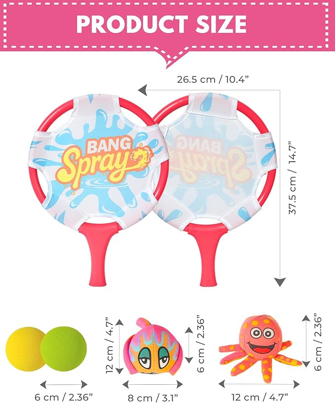 Water Paddle Toss Game with Floating Octopus Ball, Fun Indoor & Outdoor Play Set for Kids, Family, and Friends – Great for Yard, Beach, or Pool Games