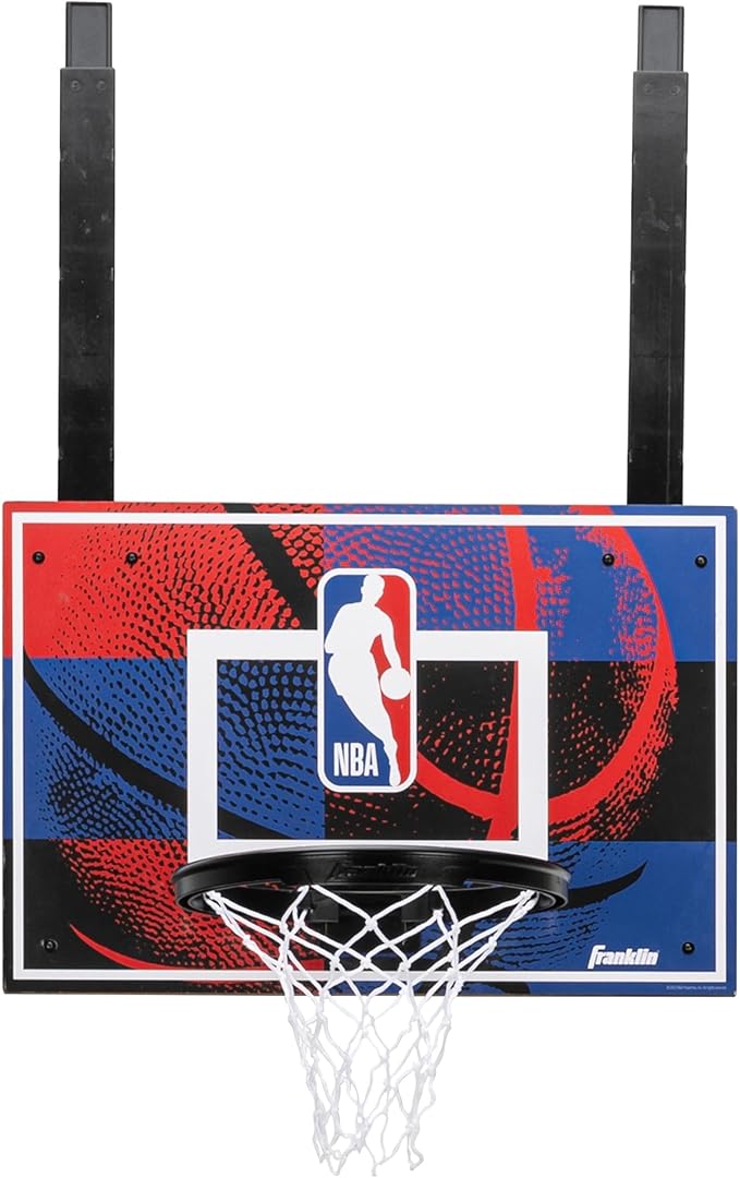 Franklin Sports NBA Grow-with-Me Kids Mini Basketball Hoop Set - Over the Door Indoor Hoop for Kids - Includes (1) Adjustable Height Basket, (1) Mini Youth Basketball + Air Pump - Ages 3+