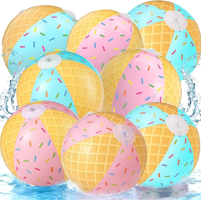 8 Pack Ice Cream Themed Beach Ball 7.87" Bulk for Summer Pool and Beach Game Gifts Birthday Party Supplies Decorations Favor