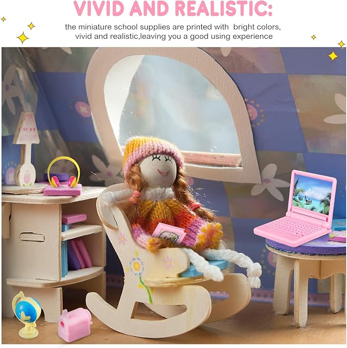 Zhanmai 21 Pieces Doll School Stuff Mini School Supplies Doll School Accessories School Playset for Dolls Mini Pink Doll Backpack Desk Lamp Laptop and Headset for 11.5 Inch Doll