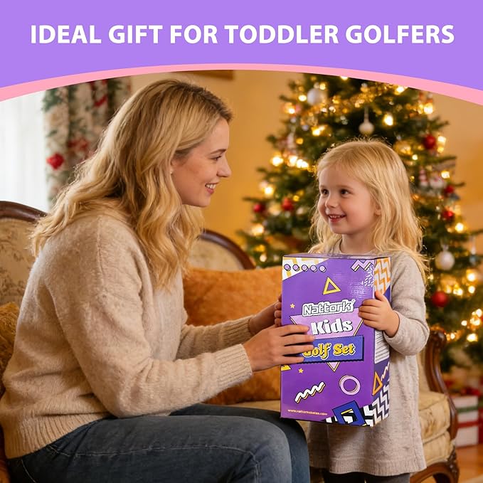 Nattork Toddler Golf Set with Putting Mat for Boys Girls Aged 1 2 3 Years Old, Upgraded Kids Golf Cart with 4 Clubs & 12 Balls, Outdoor Indoor Sports Toy Birthday Gift, Rose