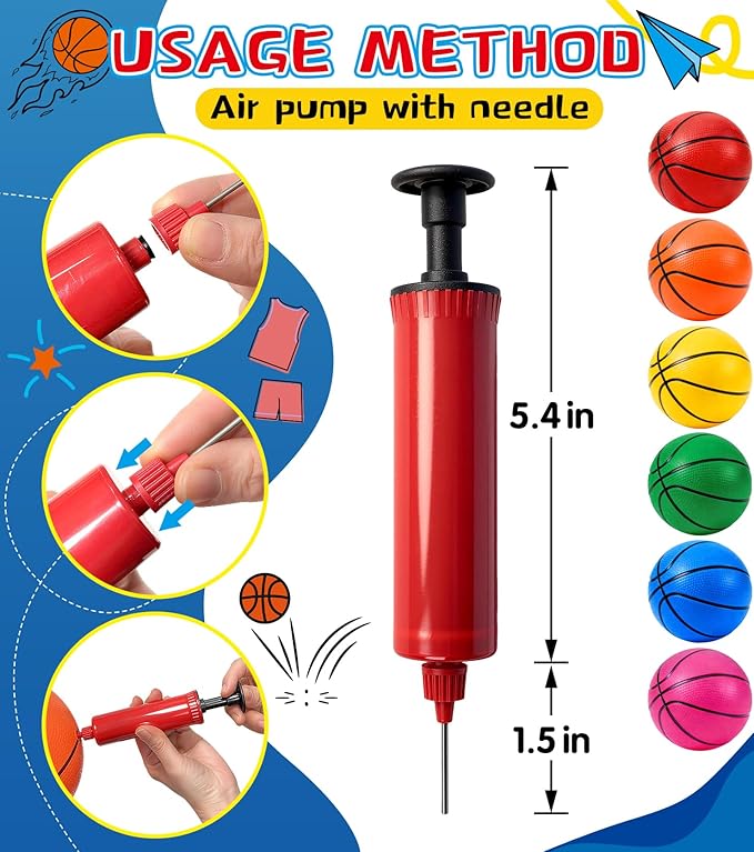 6 Pack Mini Basketball Set with Pump,6" Inflatable Small Balls Replacement for Indoo & Outdoor Mini Hoop,Multicolor Basketball for Kids,Toddlers