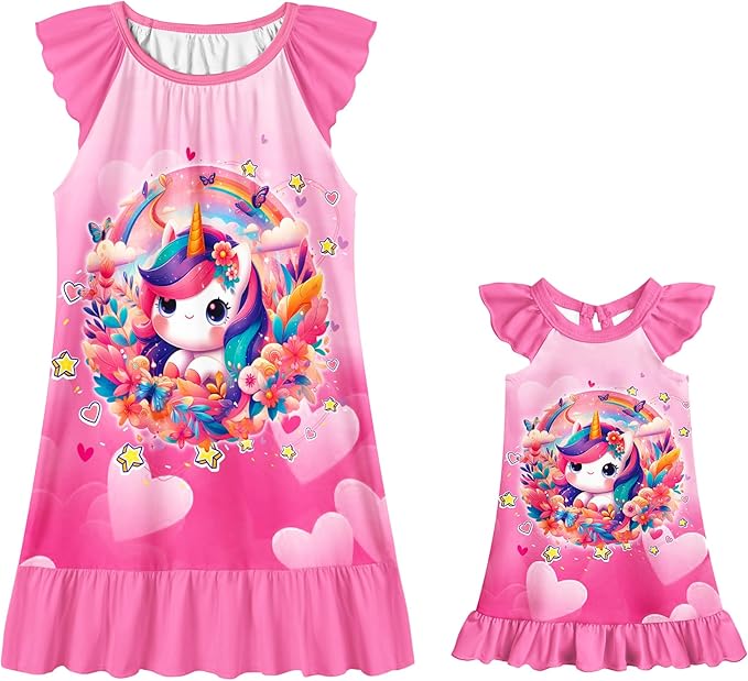 LQSZ Doll and Girl Matching Nightgown Outfit Pajamas Nightie Nightgown for Girls and Dolls Clothes