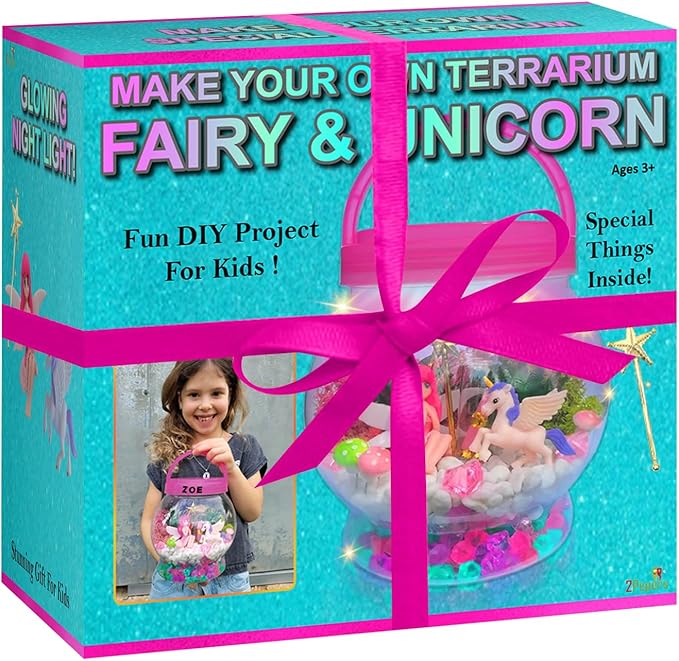 Fairy & Unicorn Nightlight Arts and Crafts for Girls Age 4 5 6 7 8 Years Old, DIY Kids Crafts Terrarium Kit, Best Birthday Presents & Easter Gifts for Girls