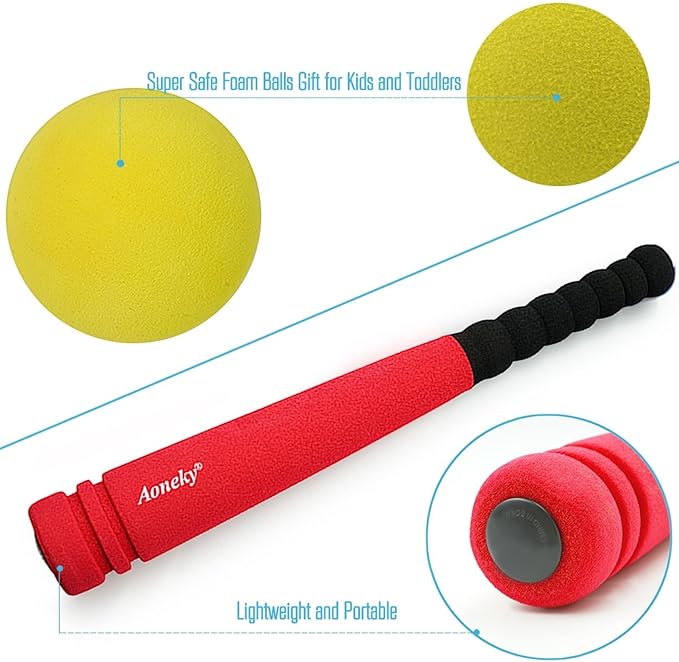 Aoneky Mini Foam Baseball Bat and Ball Set for Toddlers 1-3, Soft Safe Indoor Outdoor Toy for Kids Age 1 2 3 Years, 16.5 Inch Lightweight Batting Practice Toy, Gift for Boys Girls
