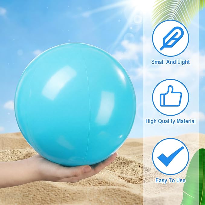 Realspring 24 Pcs Inflatable Beach Balls for Kids Bulk Pastel Solid Color Jumbo Beach Ball Swim Pool Floating Toys Baby Shower Birthday Summer Party Decor(Blue and White,12.5 Inch)