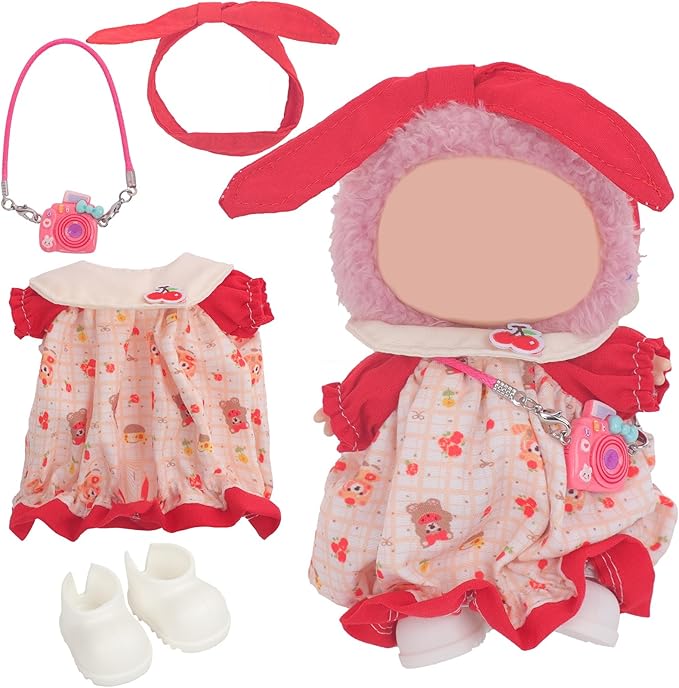 Used for Labubu Doll Outfit Clothes Designer Set,Compatible with Labubu Clothe Accessories for Doll (Red - Cherry Dress)