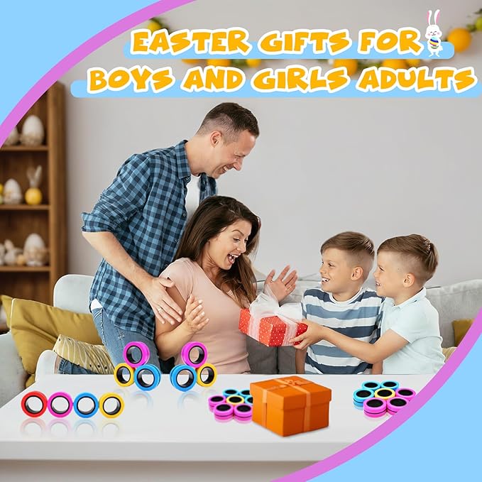 Cevioce Easter Basket Stuffers,12 PCS Magnetic Rings Fidget Toys Set for Adults Boys Teens,ADHD Anxiety Fidget Spinner Magnetic Ring Stress Relief Toy Kids Birthdays Gifts for 8 9 10 11 12+ Year Old