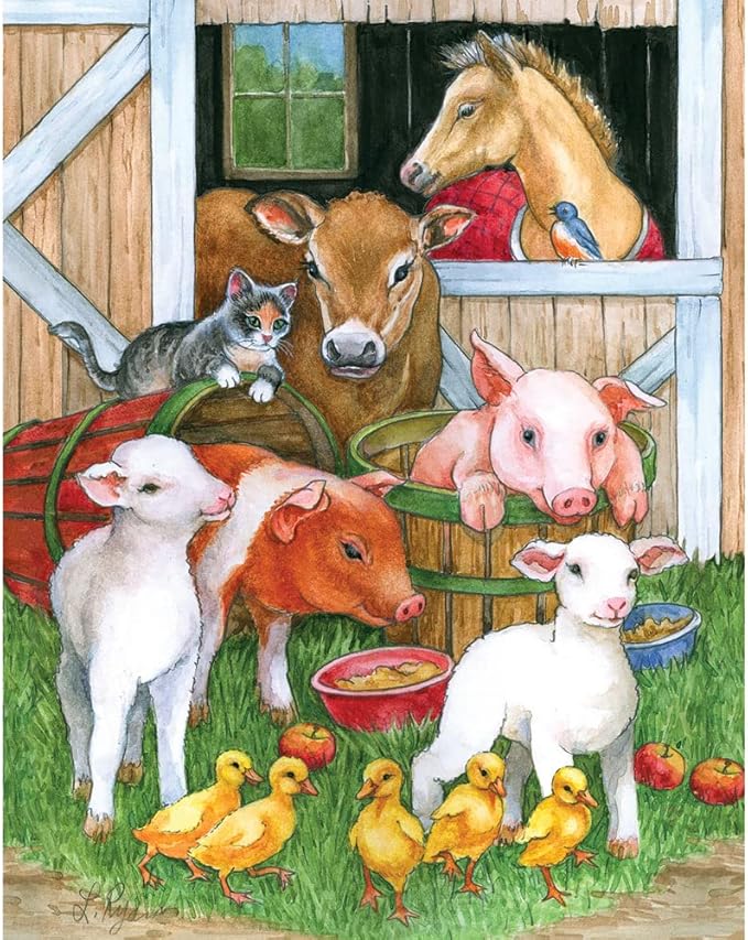 Bits and Pieces – Barnyard Buddies Jigsaw Puzzle for Adults – Farm Animals (Sheep, Pigs & Horses) by Lorraine Ryan – Charming Country Artwork with Random Die-Cut Pieces (50 Piece Puzzle)