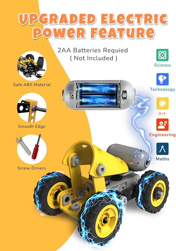 10 in 1 STEM Building Toys for Kids Ages 4-8, Educational Construction Engineering Building Kit for Boys Girls, Motorized Bulldozer Excavator Toy Set
