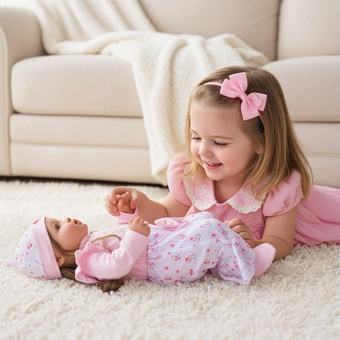 BABESIDE 5 Pcs Reborn Baby Doll Clothes for 17–22 Inch Reborn Babys Dolls, Floral Bunny Design Outfit with Romper, Pants, Hat & Socks, Reborn Baby Doll Accessories Play