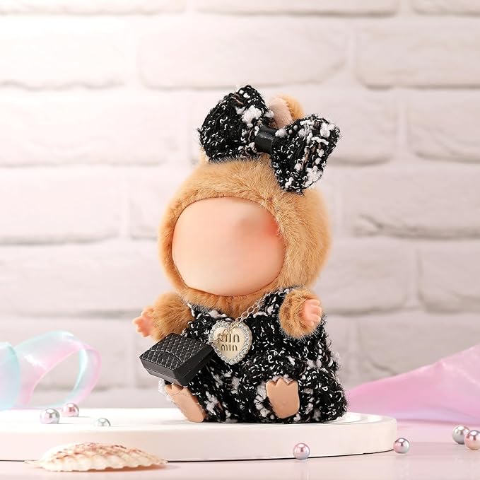 Doll Clothes for Labubu 17cm Have a Seat & Exciting Macaron & Big into Energy Series Dolls, Luxury Chic Series for 17cm Dolls Accessories (SJ Dress+Hairband+Bag)