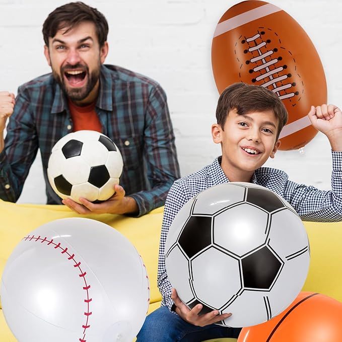 8 Pcs Giant Inflatable Sports Balls,16 Inch Blow Up Footballs Soccer Basketball Baseball,Summer Pool Beach Balls for Sport Game Party Supplies,Indoor and Outdoor Use
