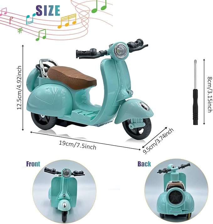 Electric Doll Scooter for 17cm Doll,Funny Doll Accessories with Music and Lights, 360° Rotatable Plastic Scooter Decoration Batteries Not Included (Blue)