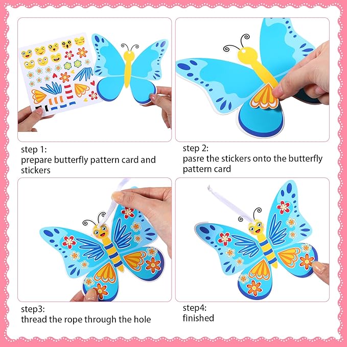 Tatuo 48 Pcs Summer Butterfly Stickers for Kids Make Your Own Butterfly Craft Bulk Summer DIY Art Paper Craft Kits DIY Butterflies Ornament Set for Party Favors Classroom Activities