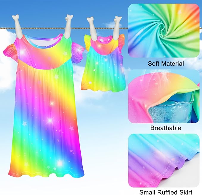 ICOSY Matching Doll & Girls Nightgowns Clothes Girls Pajamas Sleepwear Outfit for Kids and 18" Girl Doll