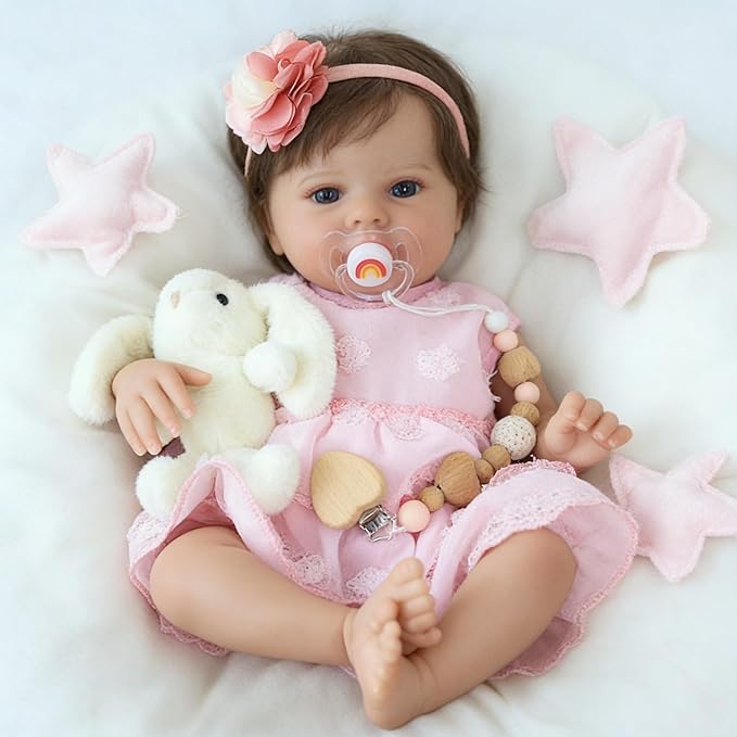 SCOM Lifelike Reborn Baby Dolls - 20 Inch Realistic-Newborn Baby Doll Girl Real Life Baby Dolls with Soft Weighted Body, Poseable Real Baby Reborn Gift Toy for 3+ Years Old Kids
