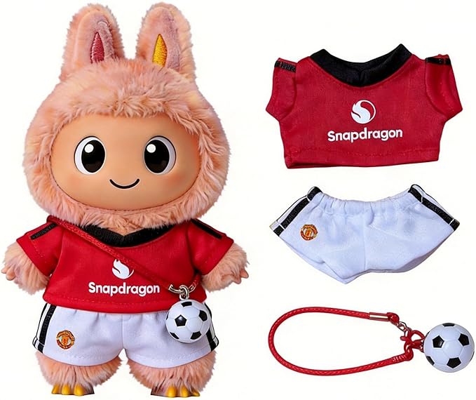 Clothes for LABUBU 17cm Doll, Sports-Themed Football 3-Piece Set, Dolls Clothing Accessories ( No Dolls ) (Football - Red and White)