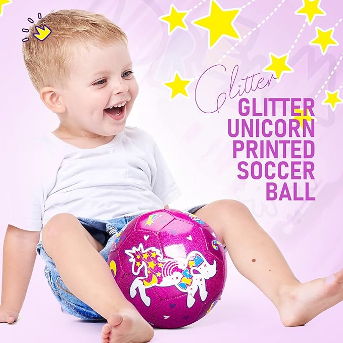 ZOOJOY Size 3 Soccer Ball Girls, Kids Pink Unicorn Soccer Ball, Gift for Toddlers with Pump, Outdoor/Indoor Play Toys for Baby Girls Boys Ages 2 3 4 5 6 7 8