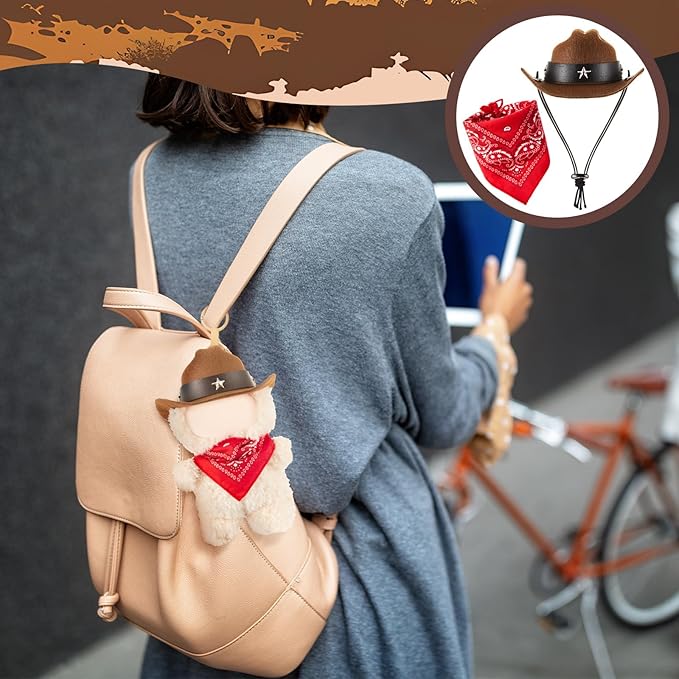 Shyyween 2 Pcs 17cm Doll Cowboy Costume Accessories Mini Western Cowboy Hat with Bandana Scarf Outfit Set Accessories for Birthday Christmas Anniversary Collectors' Gift, Doll Not Included