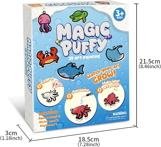 MZYTOZA Magic Foam Texture Painting Kit - 3D Art Craft Aqua Magic Puffs Paint Kit, 15 Mess-Free Paint by Number Craft for Kids（Marine Animals