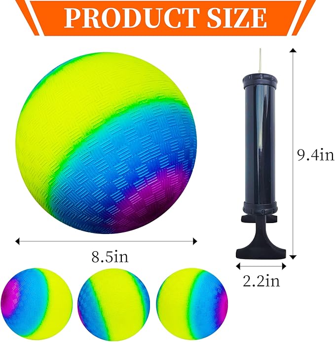 Visen 4Pcs Rainbow Playground Balls for Kids&Adults with 1 Hand Pump,8.5Inch Colorful Rubber Bouncy Balls,Inflatable Multi Colors Kick Balls Handball,Durable Indoor&Outdoor Play Toys