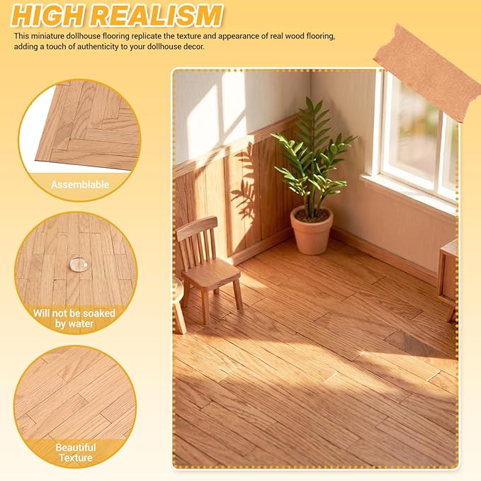SOIMISS 40 Pcs Miniature Dollhouse Flooring Peel and Stick Doll House Flooring Accessories for 1:12 Scale Mini Houses Simulation Collage Floor 3.93X0.59In
