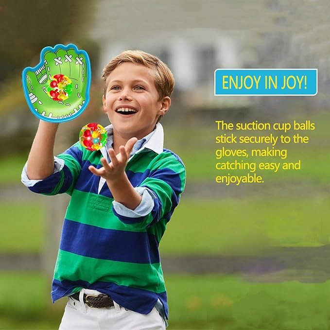 punkdog LED Toss and Catch Ball Game Set - 2 LED and 2 Regular Suction Cup Ball with 4 Easy-Grip Gloves - Beach Sports Toys for Kids - Outdoor Games for Backyard or Park - Easter Gift for Kids