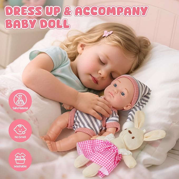 Cleboen Baby Doll Accessories Set for Girls, 9'' Baby Doll with 2 Sets Clothes Doll Walker Chair Feeding Bottle Pacifier Diaper Blanket, Realistic Pretend Play Toys Toddler Girl Birthday Gifts 3 4 5 6