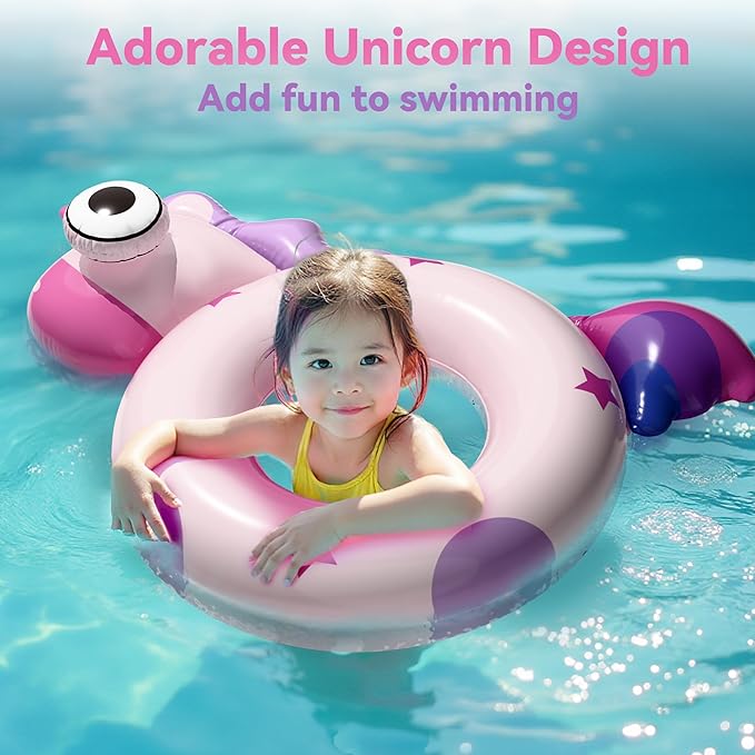 Pool Wave Kids Swim Ring Pool Floats, Girls Unicorn Inflatable Swimming Tube Floaties, Toddler Outdoor Water Floating Toy for Beach Lake, Summer Party Gift for 3 4 5 6 7 8 Year Old Children Teen