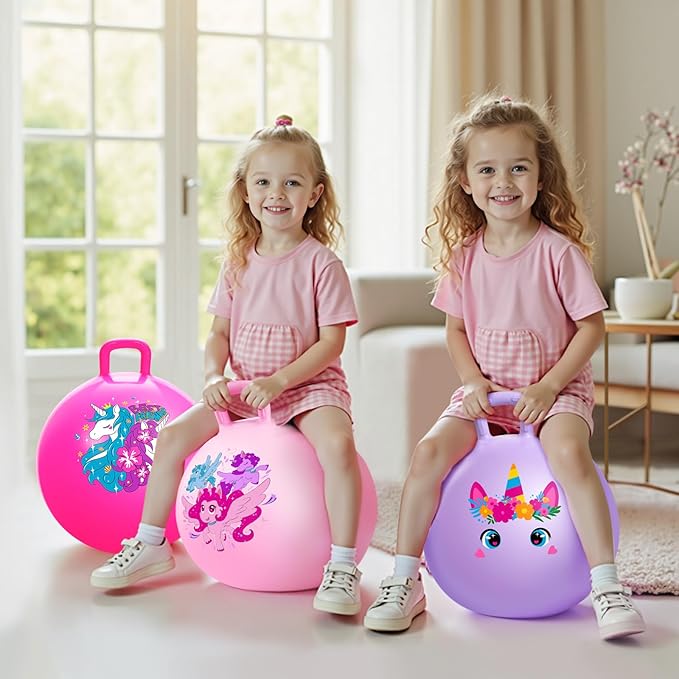 ZOOJOY 6pcs Hopper Balls for Kids 3-8, 18In Dinosaur & Unicorn Bouncy Ball with Handle, Sit on Hopping Toys for Sport/School/Team Active Play, Hippity Hop Ball for Indoor Outdoor Games with Pump