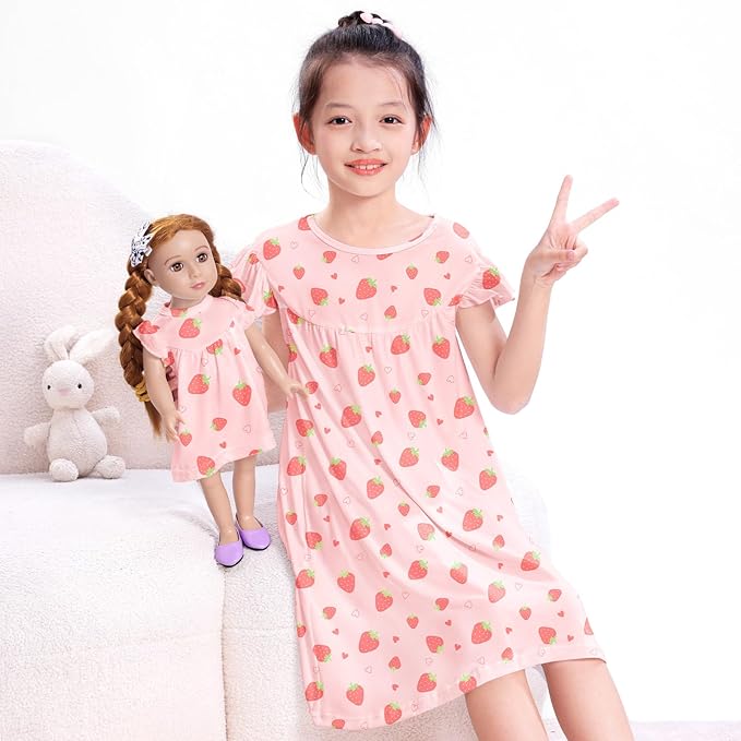 ICOSY Matching Doll & Girls Nightgowns Clothes Girls Pajamas Sleepwear Outfit for Kids and 18" Girl Doll