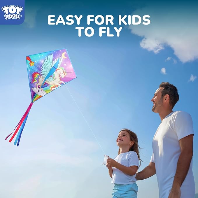 TOY Life Unicorn Kite for Kids – Large Easy to Fly Beach Kite with 50M String & Handle – Durable Nylon Outdoor Toy for Boys & Girls Ages 4-12 – Gift for Beach & Park Fun