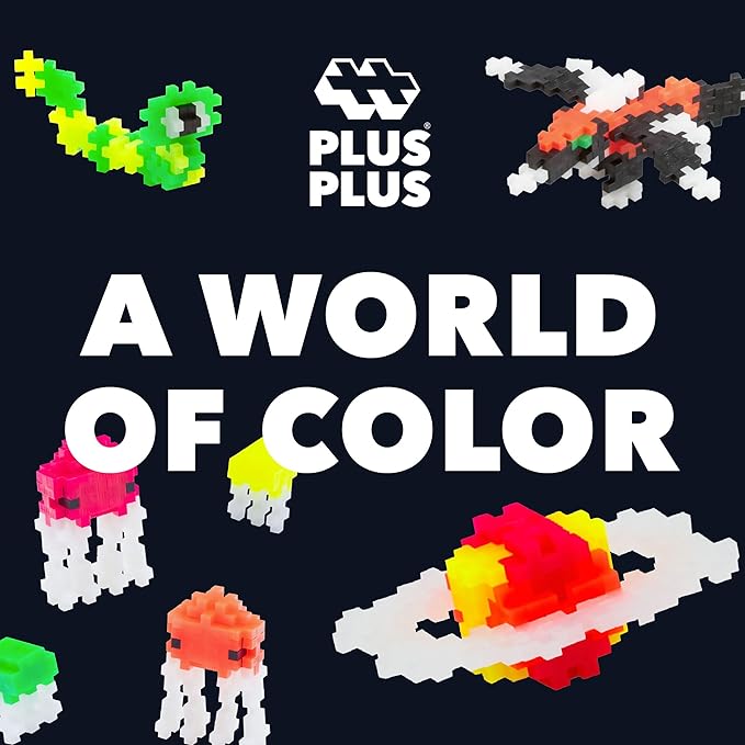 PLUS PLUS Learn to Build Set, Interlocking Mini Building Blocks, 3D Puzzle Construction Stem Toy for Kids - Glow in The Dark Mix, 400 Pieces