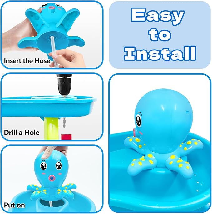 Water Table Pump, Octopus Battery Powered Water Pump for Water Table 3 Hours Non-Stop Fun Summer Outdoor Water Toys Outside Water Play Table Accessories for Toddlers Kids (Blue)