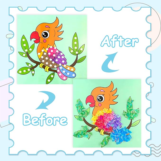 KIFHCMPR Poke-in Fun Art Fabric Craft,Animals Theme,Mess Free Kids'Paper Craft Kits,Arts and Crafts for Kids,Art Activity Birthday Christmas Gift Ideas for Children,Toys for Girls &Boys Ages 4-10+