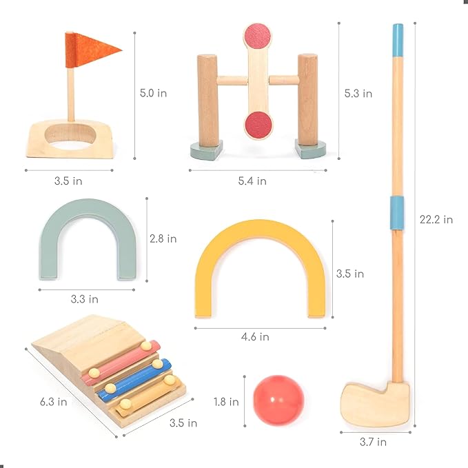 umu® Wooden Mini Golf Set for Kids – 6 Obstacles, Indoor and Outdoor Golf Toy with Balls and Clubs – Creative Learning Toy for Boys and Girls Ages 3 4 5 6