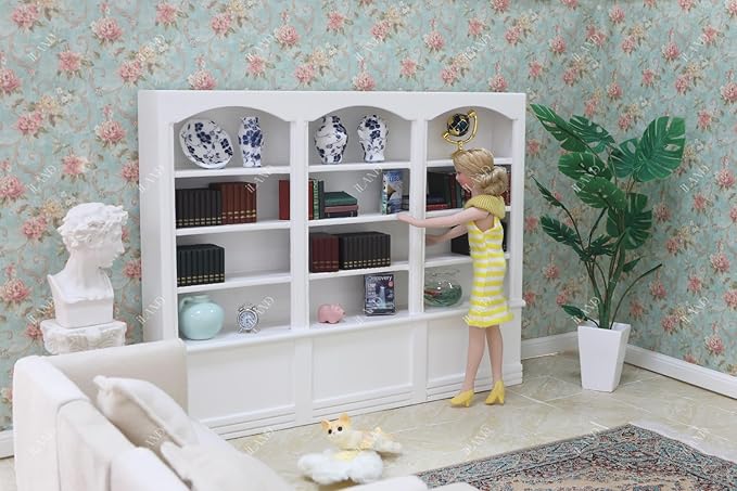 iLAND Dollhouse Bookshelf 1/12 Scale Dollhouse Furniture Mini Wooden Bookshelf for Miniature Books Mini Bookcase 1/12 Scale Accessories Mini Library Doll House Living Room Books Shelf Miniature Gifts