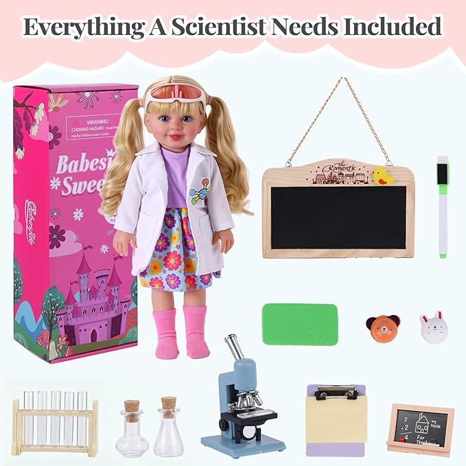 BABESIDE American Realistic Baby Doll Girl, 16 Inch Pretend Play Dolls Set, Long Gold Ponytail Complete with Clothes and Toy Accessories Gift for Kids Age 3+