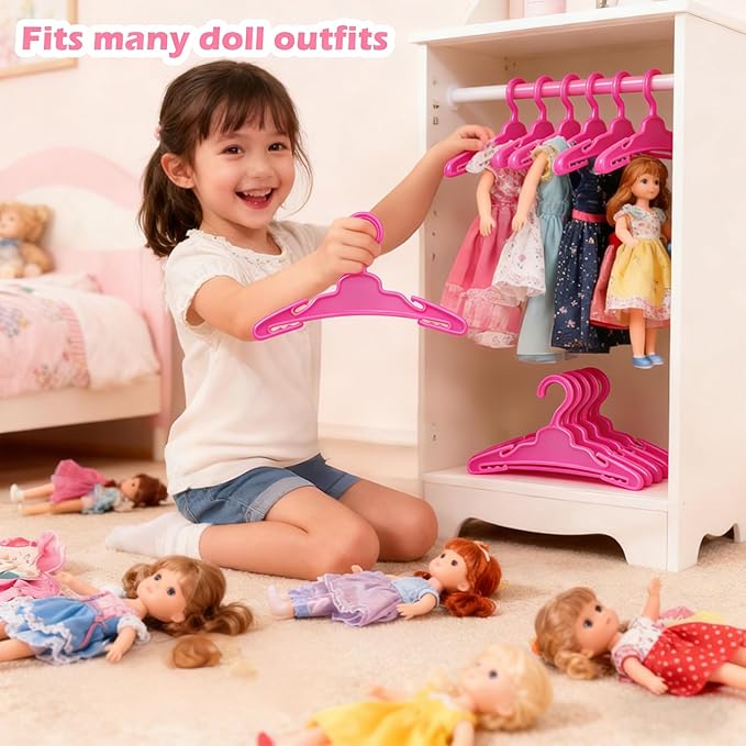 24 Pcs Doll Clothes Hangers for 18-Inch Dolls - Non-Slip, Space-Saving Wardrobe Accessories for Doll Gowns & Outfits (Purple&Rose red)