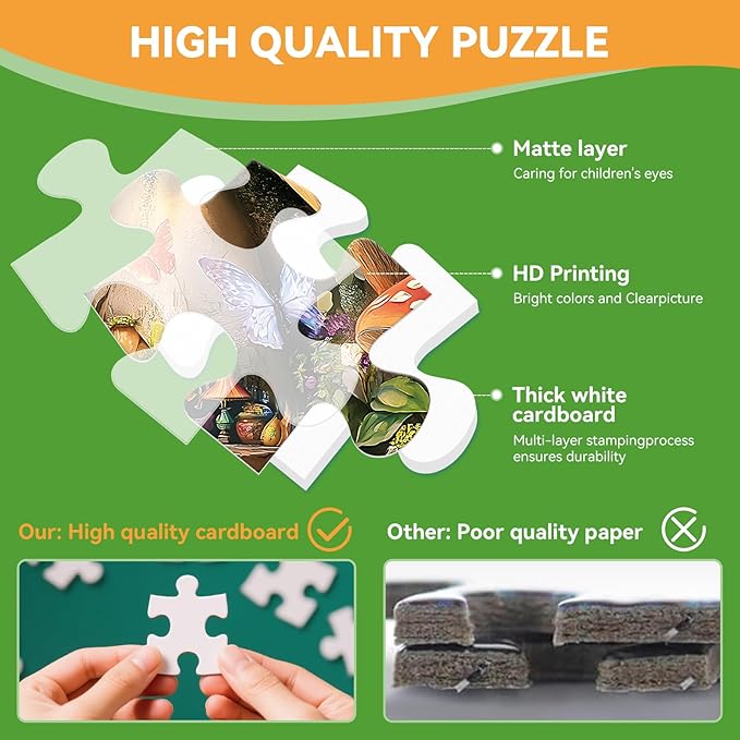 500 Piece Jigsaw Puzzle for Adults Clearance, Spring Fantasy Cats Mushrooms Jigsaw Puzzle, Animals Plant Puzzles for Adults 500 Pieces, Relaxing Puzzle for Home Decor