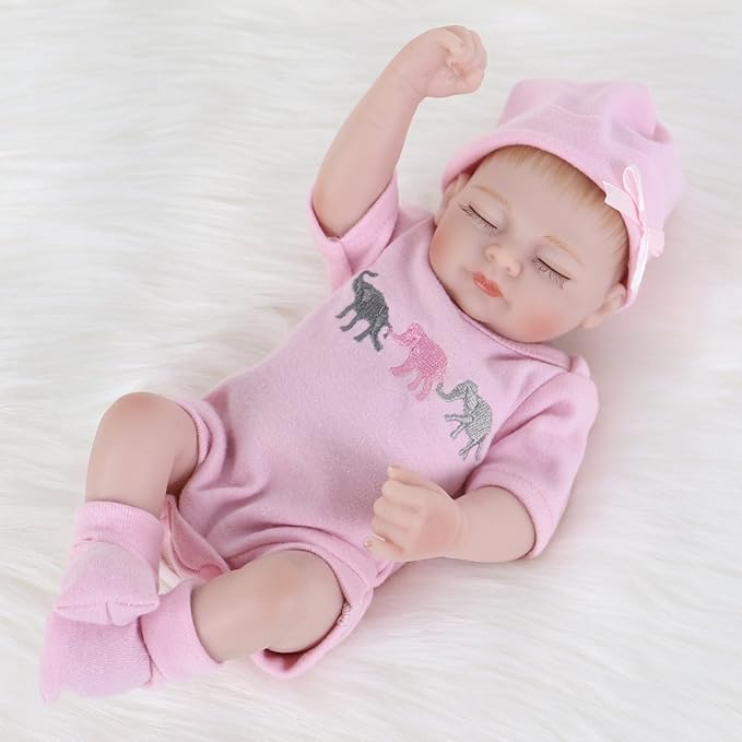 ENADOLL Reborn Baby Doll Realistic Silicone Vinyl Baby Girl 10 inch Lifelike Doll Gift Set for Ages 3+(10 inch, Close Eyes Girl)