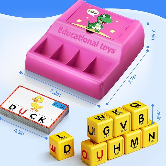 Montessori Matching Letter Game for Kids Ages 3-8 | Educational Learning Spelling Toys with Storage Function | Christmas Birthday Gifts for 3 4 5 6 Year Old Boys & Girls | Larger Pink (50% Bigger)