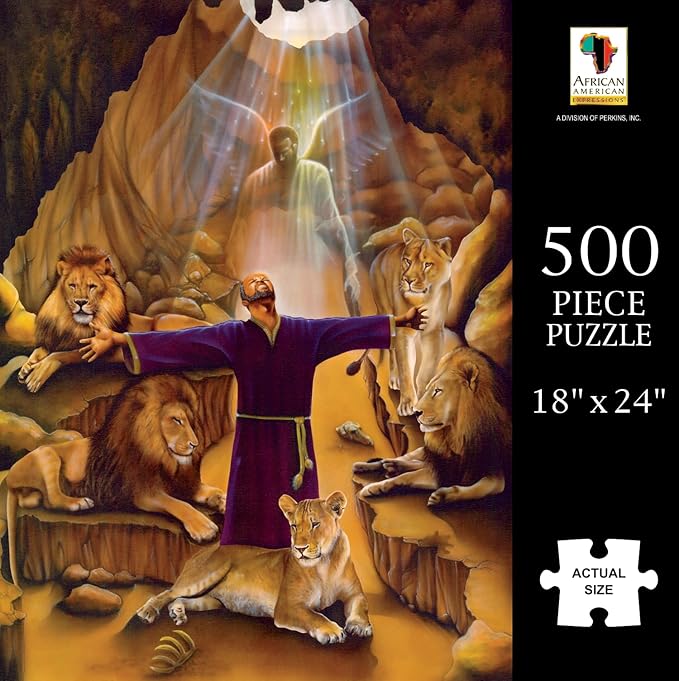 African American Expressions - Daniel in The Lion’s Den Puzzle – 500-Piece African American Biblical Jigsaw Puzzle for Adults | Inspirational Christian Puzzle with Stunning Artwork