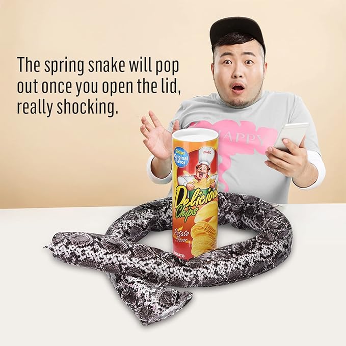 Funny Prank Gadgets Hilarious Joke Toys Spring Snake Prank Can Chip Can Packaging Shocking Pop Out Snake Trick Toy for Parties Gags
