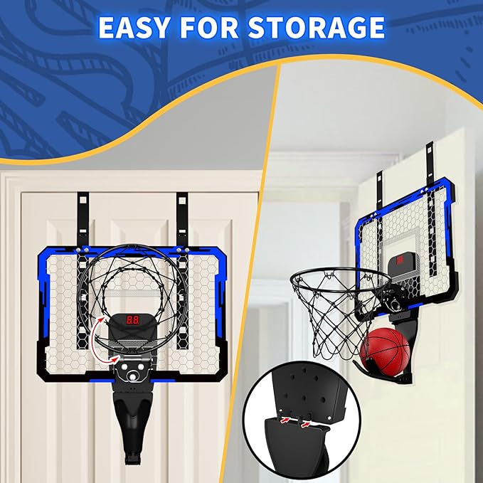 QDRAGON Mini Basketball Hoop, Over The Door Indoor, with 3 Balls/Inflator/Breakaway Rim, Basketball Toy Gifts for Kids and Adults, Suit for Bedroom/Office/Outdoor