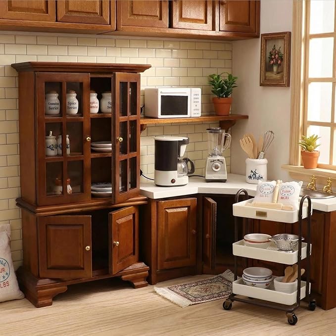 Dollhouse 1/12 Miniture Coffee Maker & Juicer Set 2Pcs Doll House Kitchen Appliances Furniture Plastic Model Coffee Pot Blender Accessories (White)