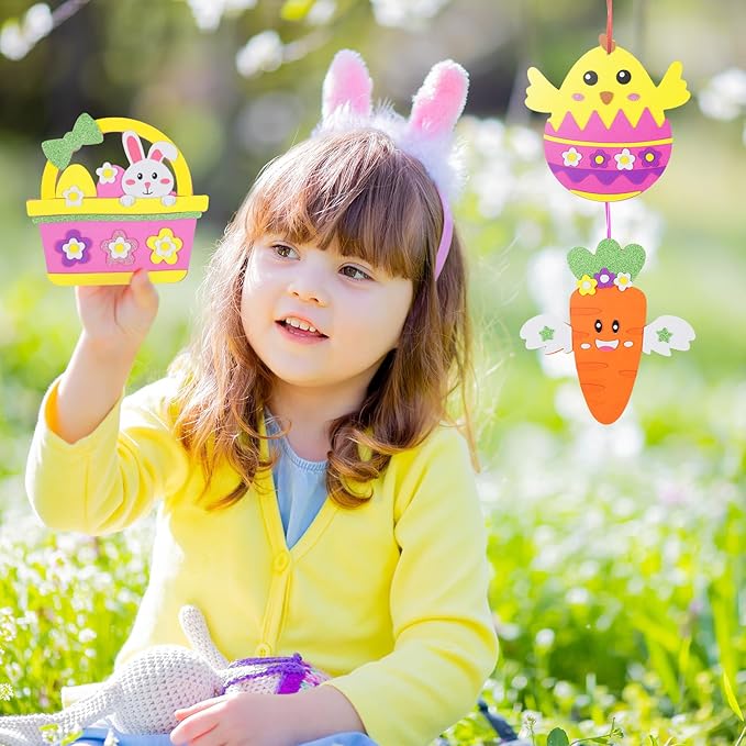 Fennoral 12 Pack Easter Craft Kit for Kids Make Your Own Easter Arts and Crafts DIY Foam Stickers Ornaments Bulk for School Classroom Activity Party Supplies Home Decorations Gift