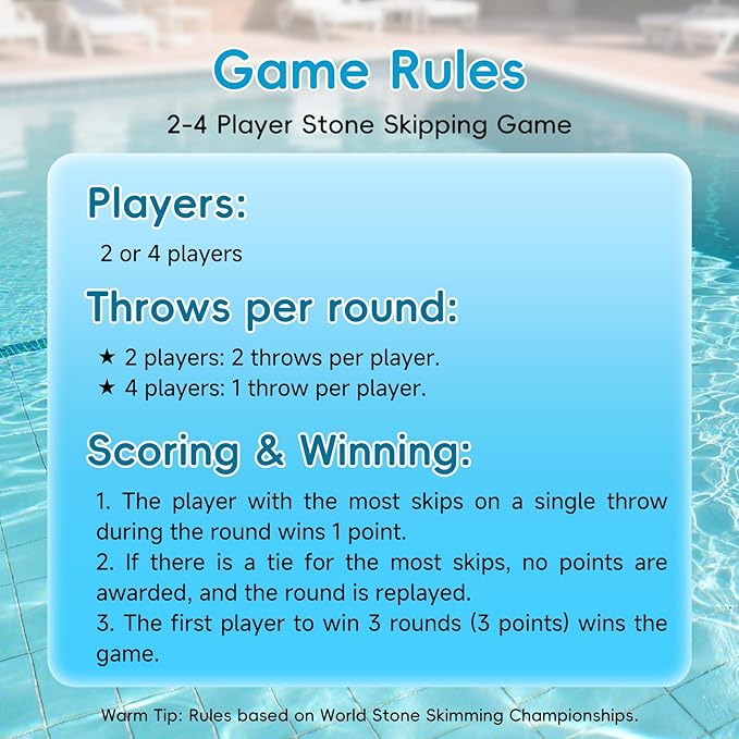 Water Stone Skipping Discs Set 4 Pack – Fun Pool Toys for Kids All Ages – Water Bouncing Skip Ball Toy for Boys & Girls – Best Games Gifts with Your Friends & Family at the Beach, Lake or Pool