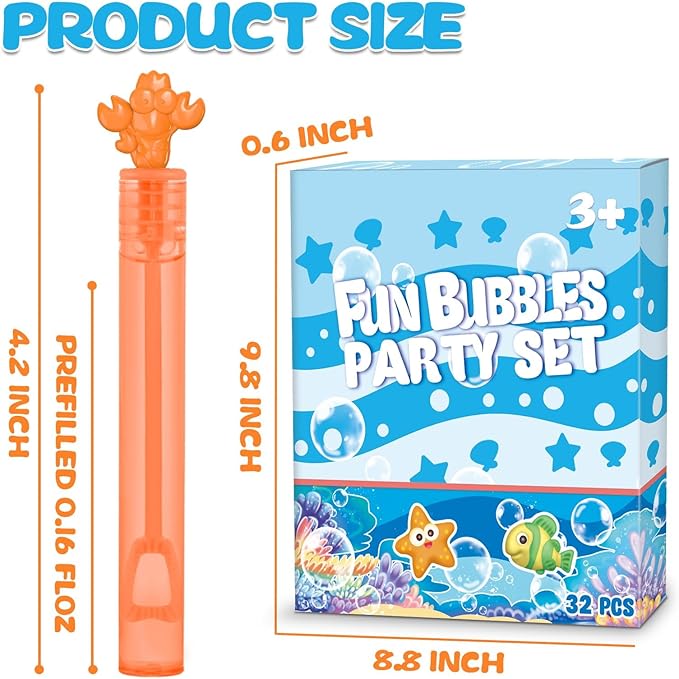 Under The Sea Party Favor, 32 Pack Mini Bubble Wand for Kids Toddler with Gift Box, Mermaid Birthday Party Supplies, Ocean Goody Bag Filler, Summer Pool Beach Party Decoration Toy, Classroom Prizes